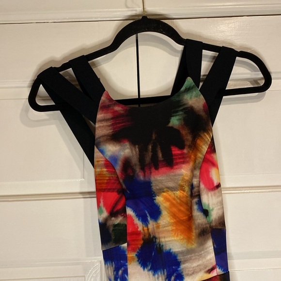 Milly Watercolor Multi Print Dress Criss Cross Back Statement Wedding Size 2 - Picture 5 of 11